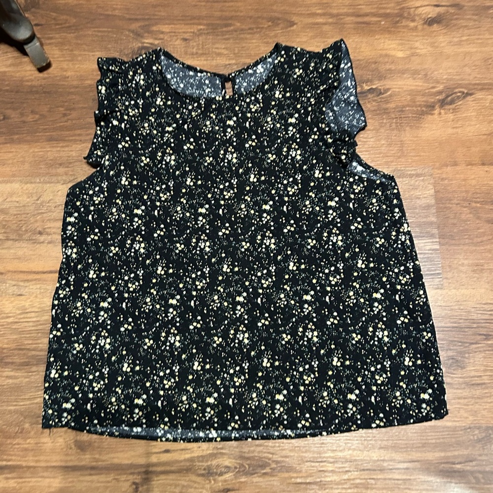 Black and yellow floral print short sleeve blouse size medium